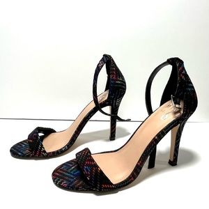 Mix No 6 Lina Black/ Rainbow Print Strap Heel Women Size 6.5